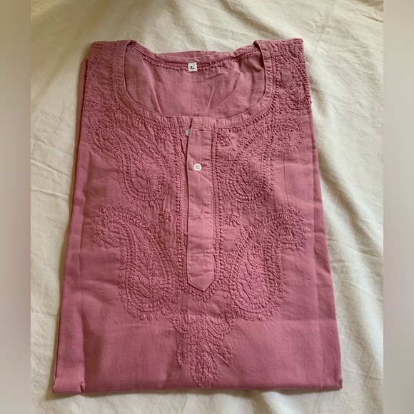 Tunic Woman’s Long Sleeve Hand Embroidered 100%Cotton Paisley Design Purple Pink - Picture 1 of 7